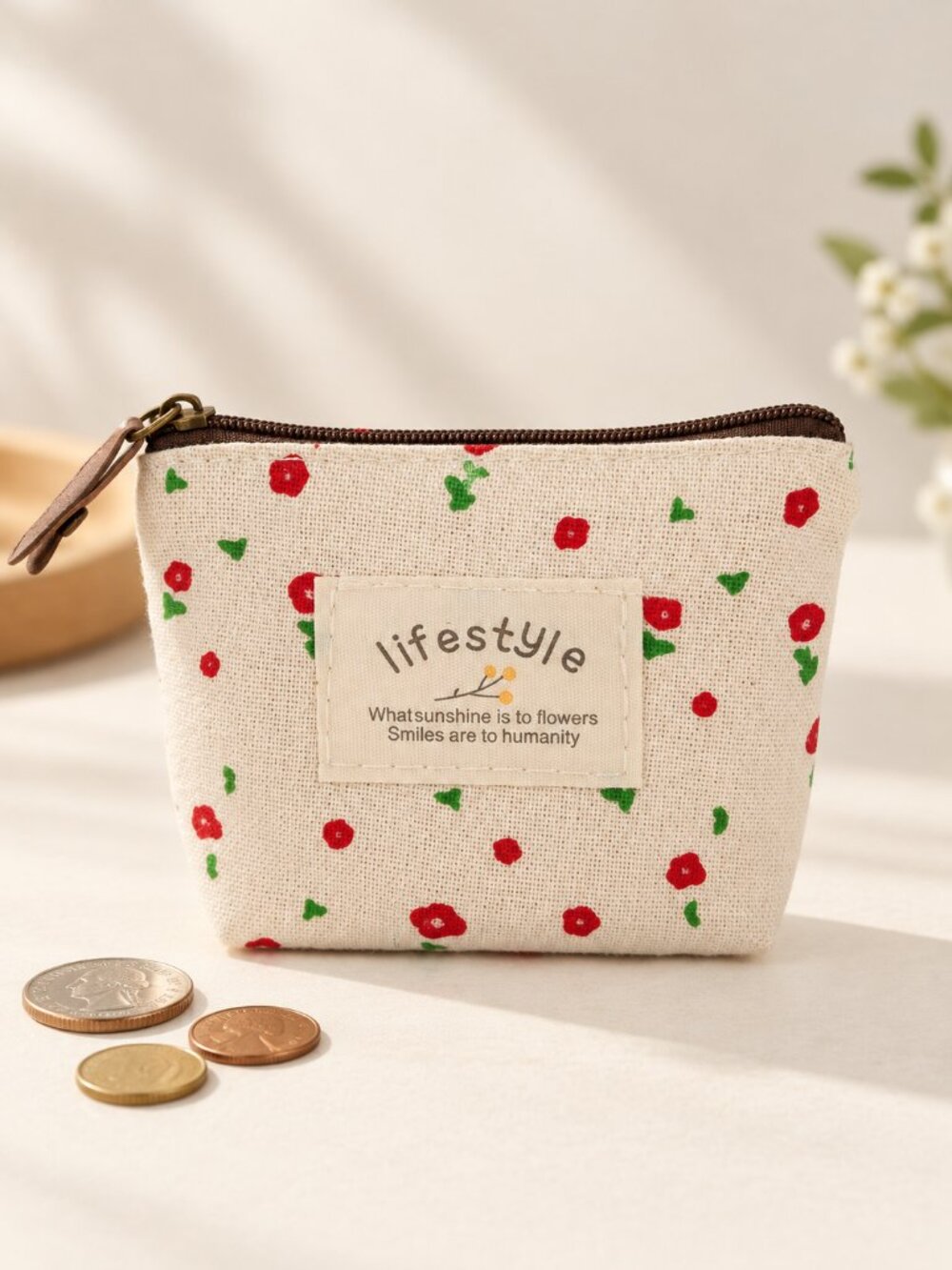 Women's Floral Canvas Coin Purse Small Zipper Pouch Lifestyle
